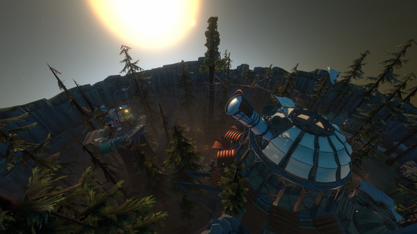 View of a planet from the sky, including buildings and trees