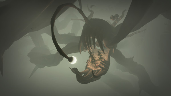 A threatening creature with a long rod and glowing light
