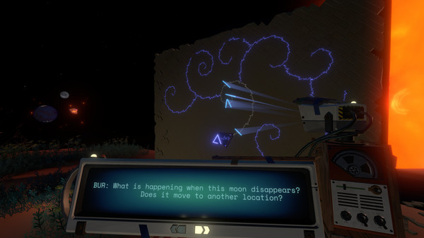 Swirly text and a translator reading "BUR: What is happening when this moon disappears? Does it move to another location?"